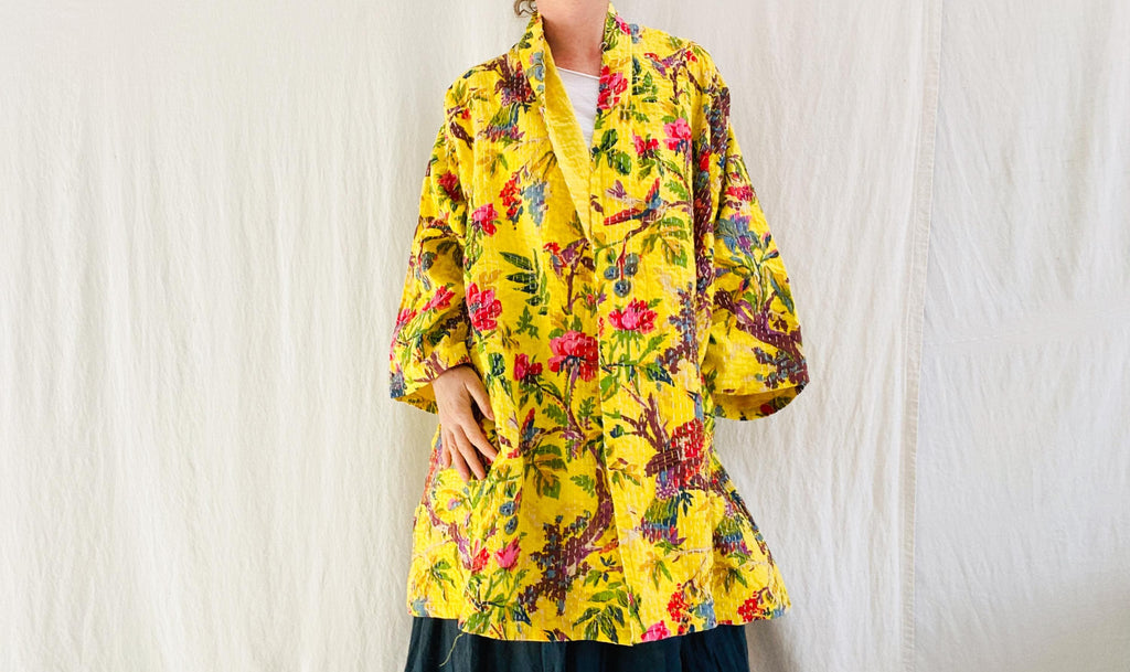 Yellow Kantha Jacket. All Cotton