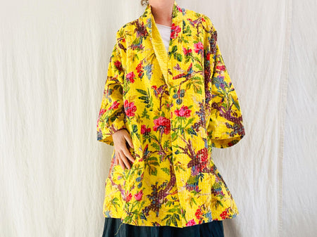Yellow Kantha Jacket. All Cotton