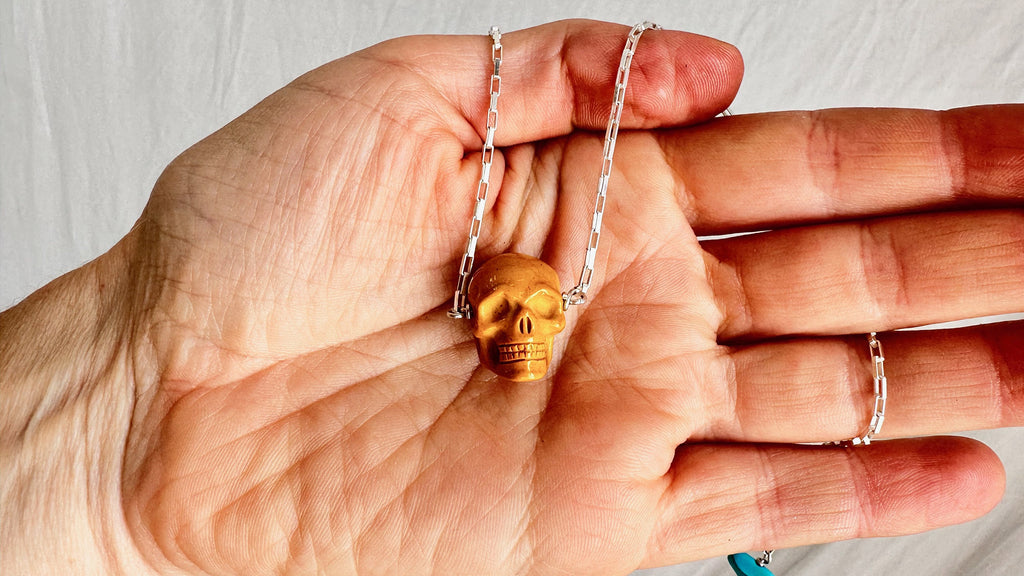 Mookaite Skull Pendant. Turquoise & Sterling Silver Chain. 1278