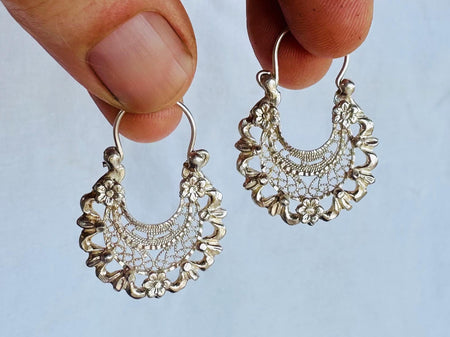 Oaxacan Filigree Earrings. Hoops. Sterling Silver. Mexico. Frida Kahlo. 2834