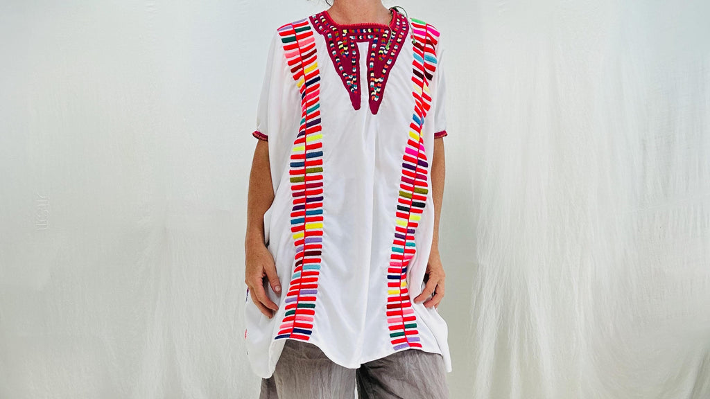 Tenango Mexican Huipil. Vibrant Mayan Textile. 4219