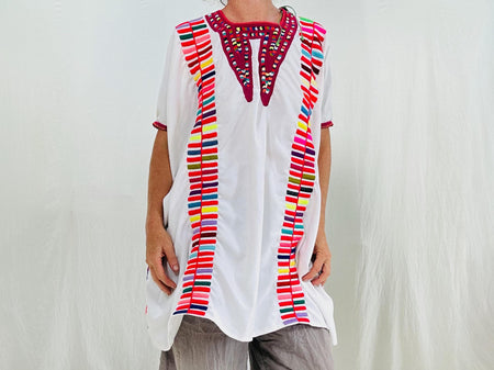 Tenango Mexican Huipil. Vibrant Mayan Textile. 4219