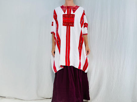 Vintage Oxchuc Mexican Huipil. Vibrant Mayan Textile.