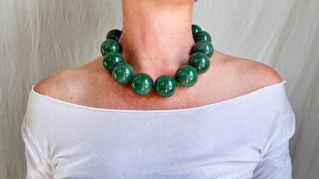 Aventurine Spheres Necklace. Sterling Silver. Adjustable. 1162