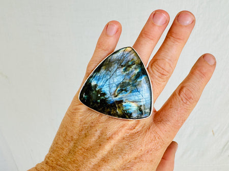 Fiery Oversized Labradorite Ring. Adjustable. 4150