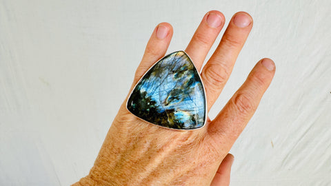 Fiery Oversized Labradorite Ring. Adjustable. 4150