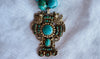 Vintage Mexican Cross Pendant on Turquoise Necklace. Gold Plated Silver. Mexico. Frida Kahlo