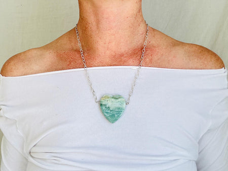 Amazonite Heart Pendant Silver Chain. Sterling Silver. 2683