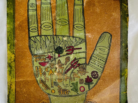 Antique Indian Palm Reading Painting on Canvas