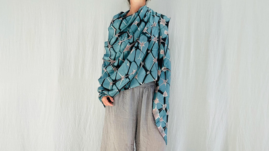 Silk Shibori Shawl, Wrap, Scarf. Pastel Colors. Kutch.