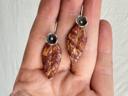 Jasper Leaf Earrings. Sterling Silver. Atelier Aadya. 2219