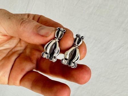 Silver Flower Barbell Earrings. Thailand. 1011