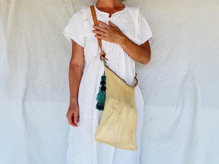 Large Agave Woven Bag With Leather Strap And Tassel! Hand-spun & Woven. Chiapas, Mexico