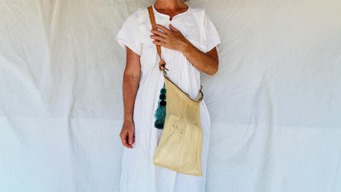 Large Agave Woven Bag With Leather Strap And Tassel! Hand-spun & Woven. Chiapas, Mexico