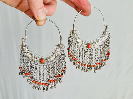 Vintage Uzbek Coral Earrings. Sterling Silver. 2352. Bukhari.
