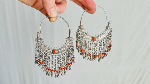 Vintage Uzbek Coral Earrings. Sterling Silver. 2352. Bukhari.