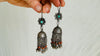 Vintage Uzbek Earrings. Jhumkas with Turquoise and Coral Earrings. Handmade Sterling Silver. 2532