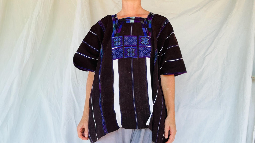 Vintage Oxchuc Mexican Huipil. Vibrant Mayan Textile.