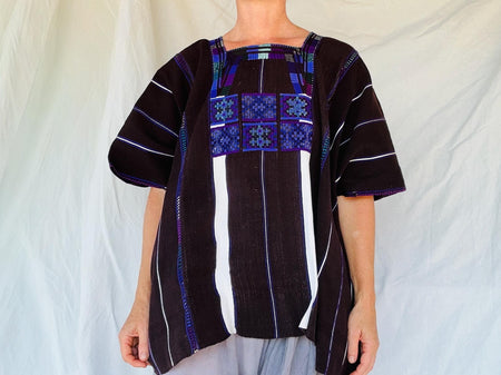 Vintage Oxchuc Mexican Huipil. Vibrant Mayan Textile.