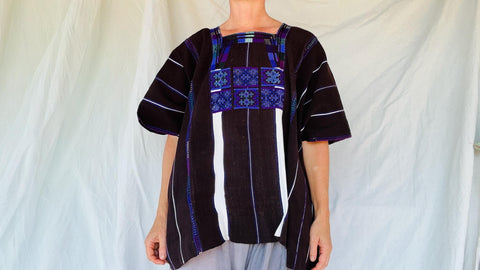 Vintage Oxchuc Mexican Huipil. Vibrant Mayan Textile.