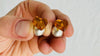 Amber Heart Barbell Earrings. Double Sided. 2634