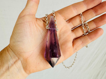 Natural Amethyst Crystal Pendant Necklace. Sterling Silver. Atelier Aadya. Medicine Necklace. 2676