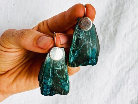 Chrysocolla and Sterling Silver Earrings. 2886