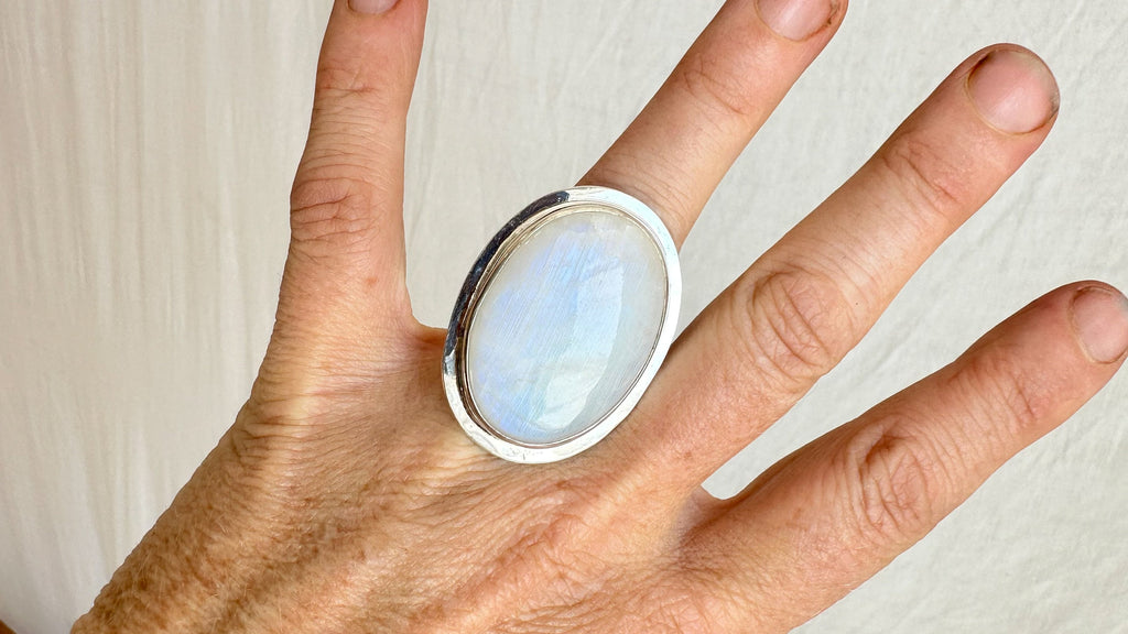 Rainbow Moonstone Ring. Oversized. Size 6. 0517
