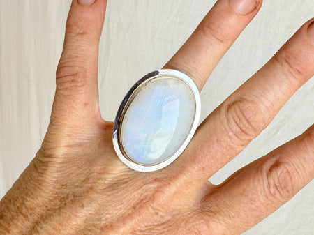 Rainbow Moonstone Ring. Oversized. Size 6. 0517