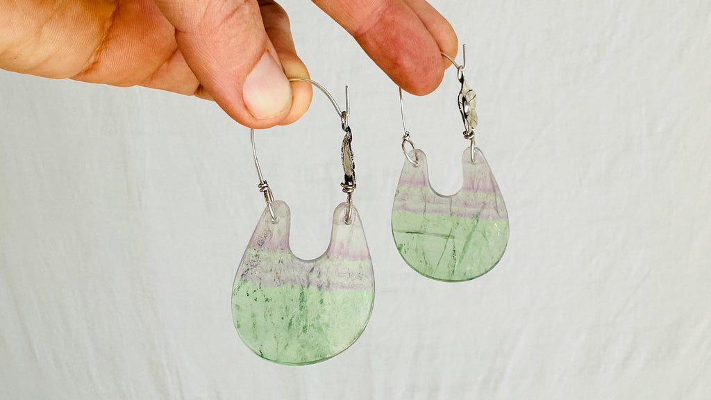 Rainbow Fluorite & Silver Flower Earrings. Sterling Silver. Atelier Aadya. 2722