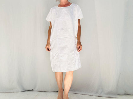 Amuzgo Huipil Dress. White-on-White. Hand-Woven. Guerrero, Mexico.