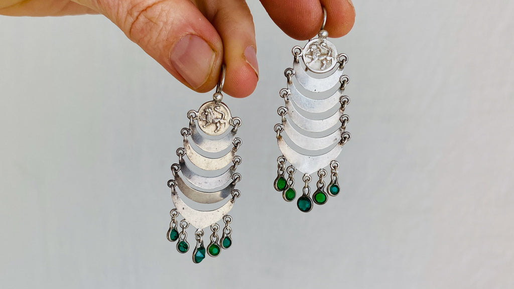 Vintage Guatemalan Earrings. Sterling Silver. Mayan. 0966