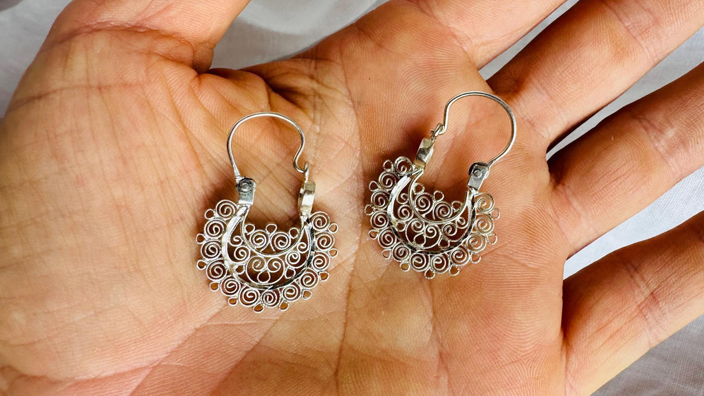 Oaxacan Filigree Earrings Hoops. Sterling Silver. Mexico. Frida Kahlo. 47R