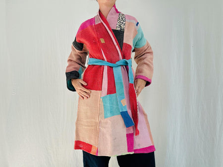 Vintage Kantha Color Block Coat.