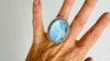 Rainbow Moonstone Cocktail Ring. Maximalist Sterling Silver Jewelry. Strong Flash! 0913