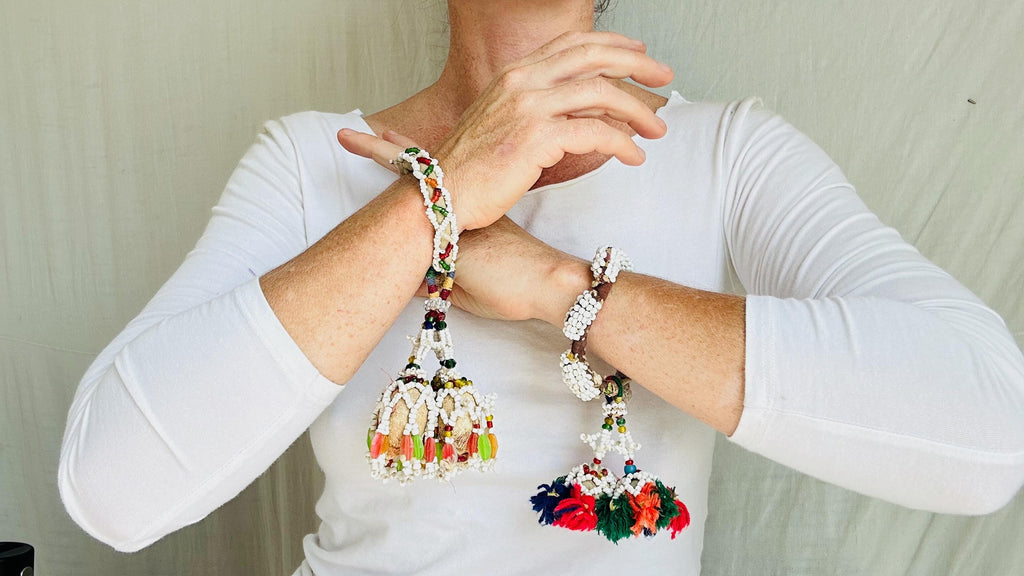Pair Vintage Banjara Bracelets. Beaded Tassel Accessories and Decor! 4350