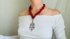Silver Yalalag Cross Necklace. Red Glass Nepalese Beads. 2188