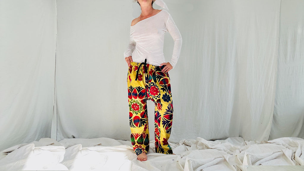 Vintage Uzbek Suzani Silk Embroidered Pants! Plse READ DESCRIPTION