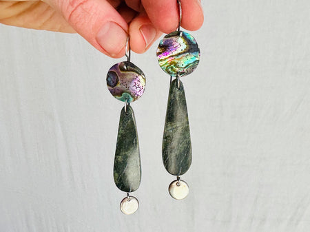 Paua and Serpentine Earrings. Handmade Designer Earrings. 4114