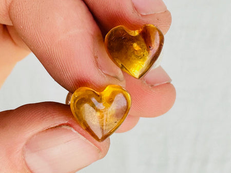 Amber Heart Barbell Earrings. Double Sided. 2634