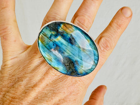 Adjustable Labradorite Sterling Silver Cocktail Ring. 4020