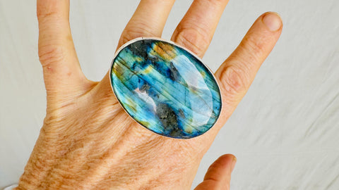 Adjustable Labradorite Sterling Silver Cocktail Ring. 4020