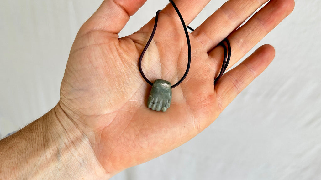 Ancient Jade Hand Pendant. Zapotec. 1431