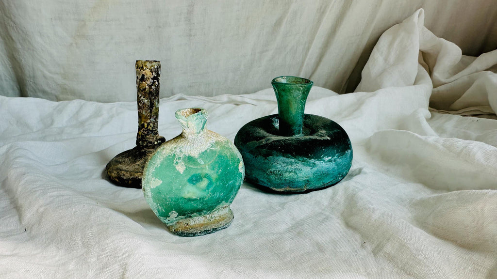 Quartet of Ancient Roman Glass Bottles. Unguetarium! 0940
