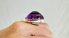 Oversized Faceted Amethyst Cocktail Ring | Handmade Adjustable Sterling Silver | Unique Gemstone Jewelry.