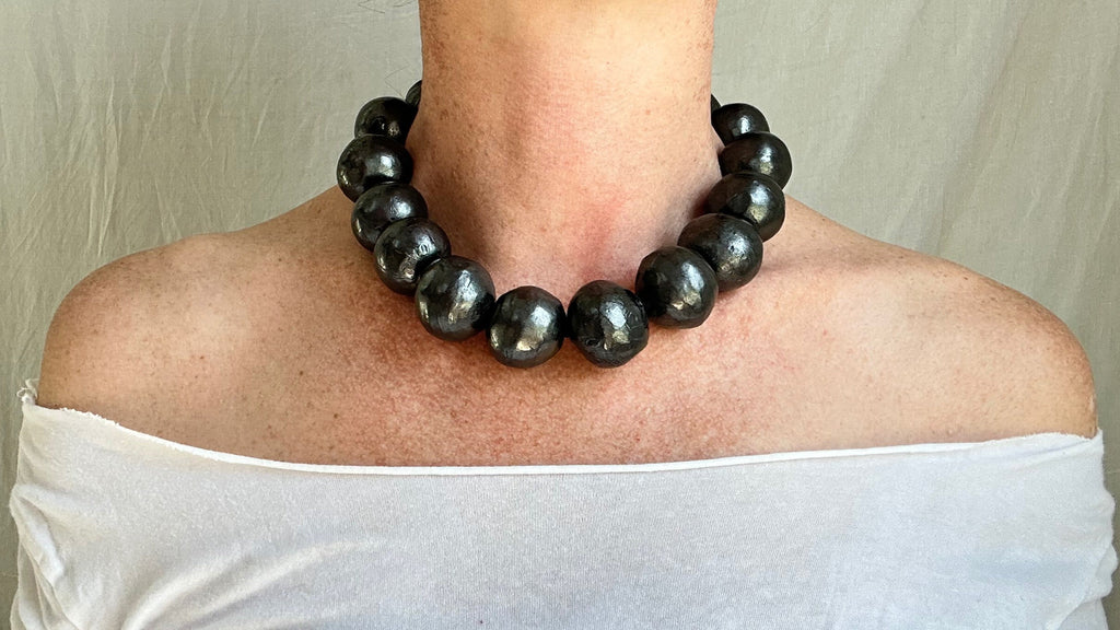 Barro Negro & Silver Necklace. Oaxacan Black Clay. Sterling Silver. 2031