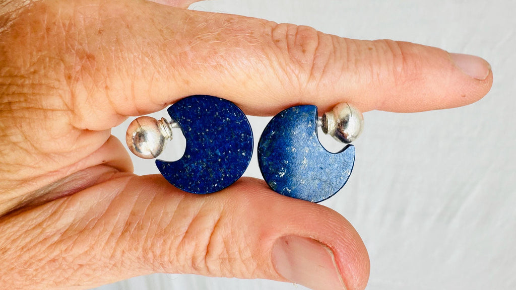 Lapis Lazuli Flat Hoop Earrings. Atelier Aadya. 4286