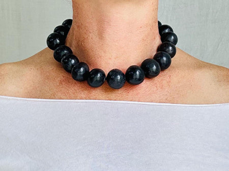 Barro Negro & Silver Necklace. Oaxacan Black Clay. Sterling Silver. 2649