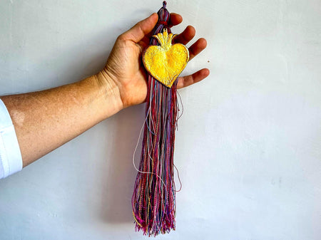 Heart Milagro & Vintage Zinacantan Tassel. Decor