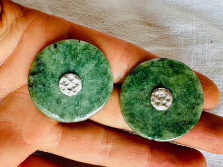 Guatemalan Jade Earrings. Sterling Silver. Handmade. 2858